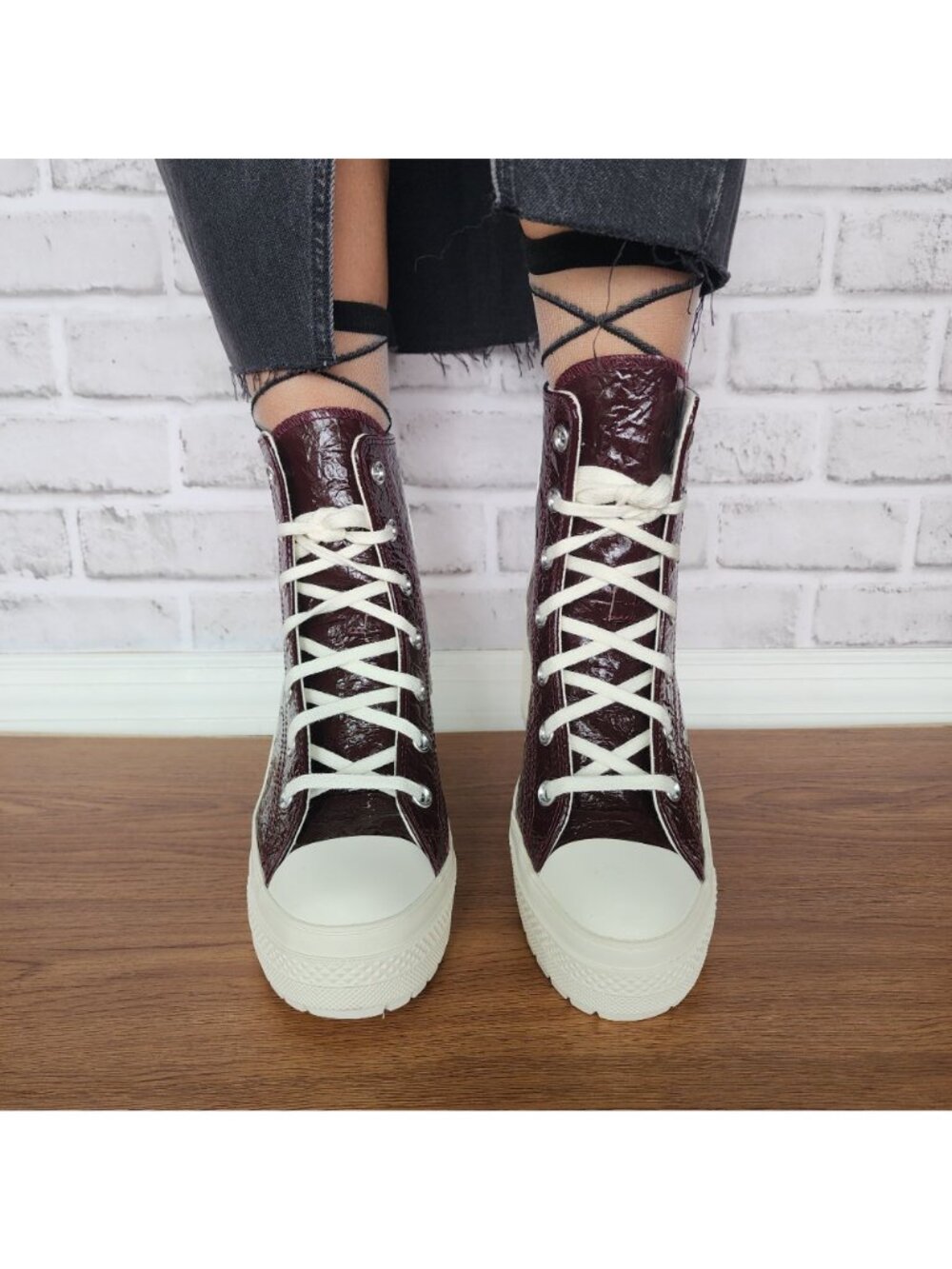⭐Converse Chuck 70 De Luxe Heel Crinkle Sz 8 Womens Boots Shoes Burgundy A13387C - Picture 5 of 11